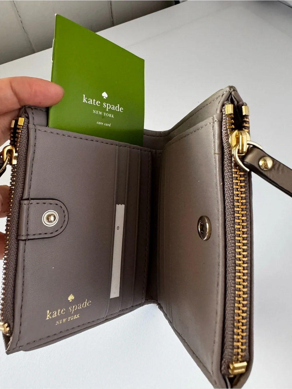 kate spade Taupe Leather Zip Compact Wallet